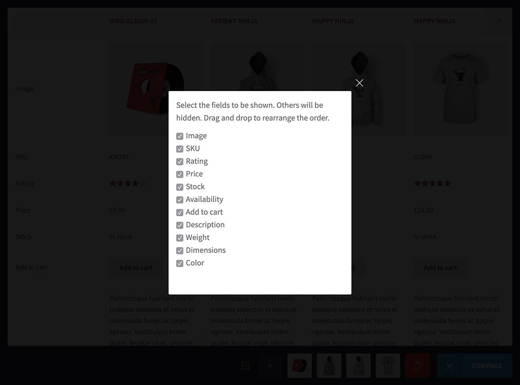 Tính Năng WPC Smart Compare for WooCommerce Pro